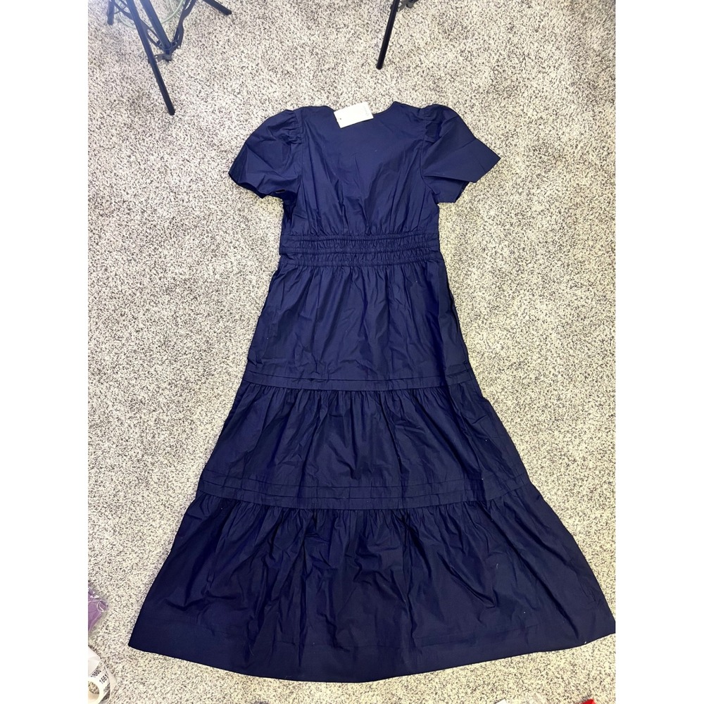 Quince Womens Navy Blue Cotton Poplin Tiered Maxi Dress Smocked Waist Size M NWT - Picture 9 of 9